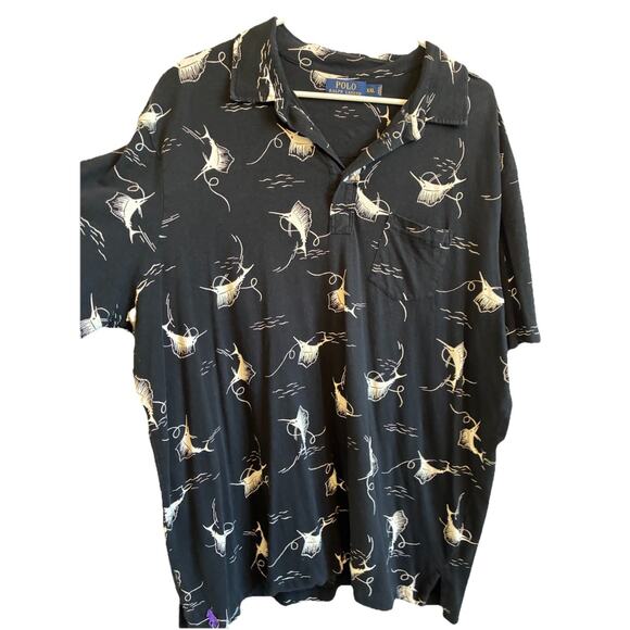 VTG 90s Polo Ralph Lauren Sailfish Shirt Mens 2XL Marlin Graphic Print Fish Polo - Picture 2 of 10